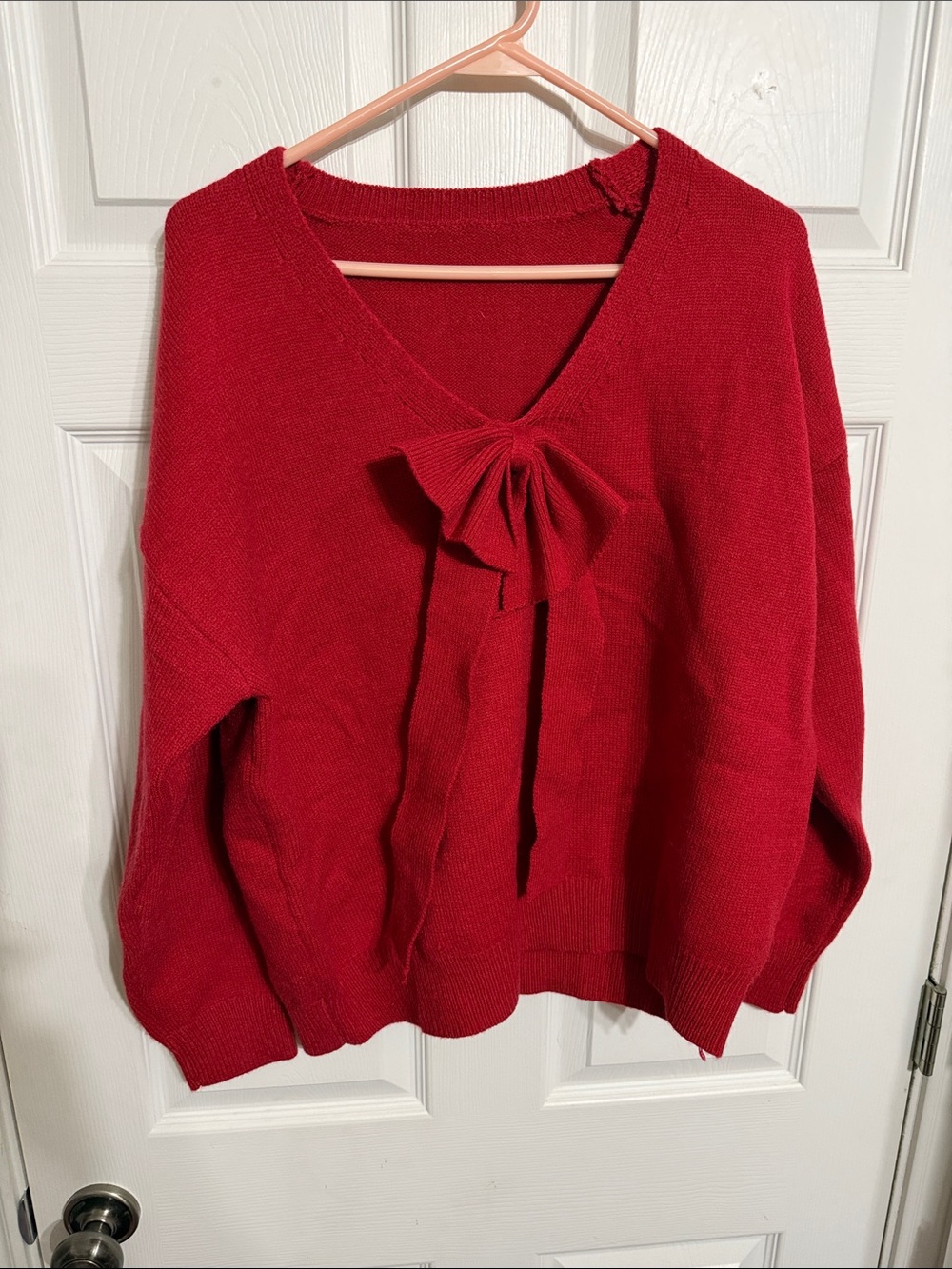 Source Unknown Red V-Neck Bow-Tie Sweater